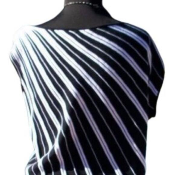 Cache Black White Knit Top New Stretch Banded Bottom Ruched Shoulder $108 NWT - Picture 4 of 6